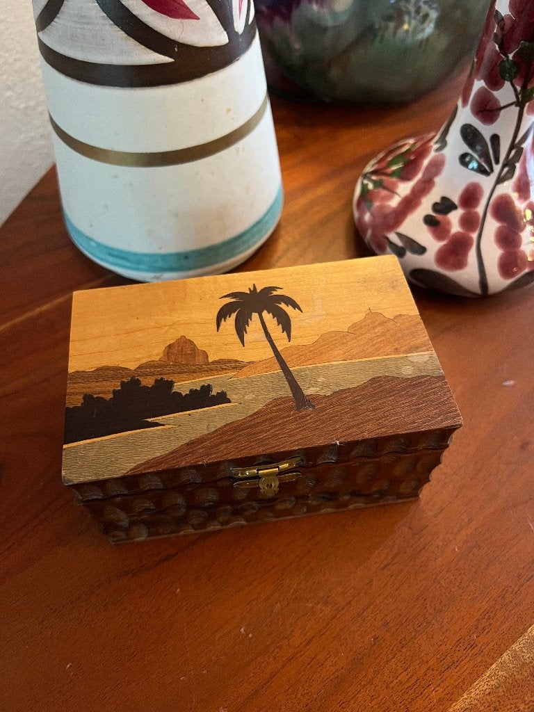 Antiek vintage houten ingelegd kistje sieradendoosje doosje, Antiek en Kunst, Ophalen of Verzenden