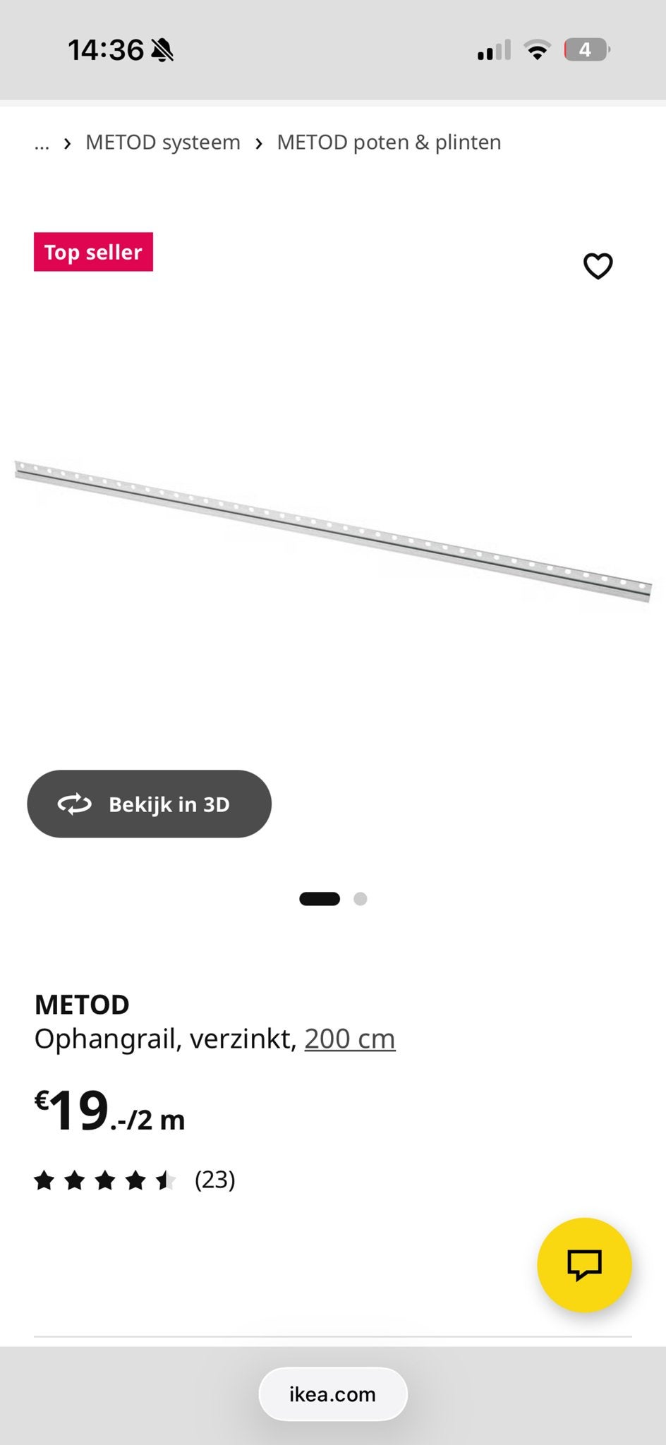 GRATIS - IKEA METOD Ophangrail, verzinkt, 60, 120, 180 cm, Ophalen, Zo goed als nieuw, 100 tot 250 mm, Overige typen