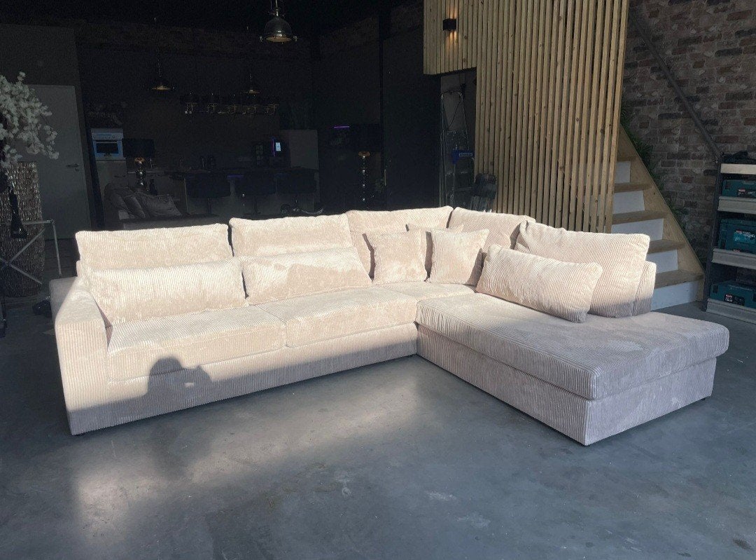 NIEUW! Hoekbank ex showmodel 320x250 NU. €725,- !!!, Ophalen of Verzenden, Nieuw, Stof