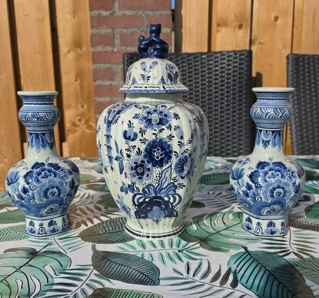 Delfts Blauw Vazen Set - Handgeschilderd, Antiek en Kunst, Ophalen