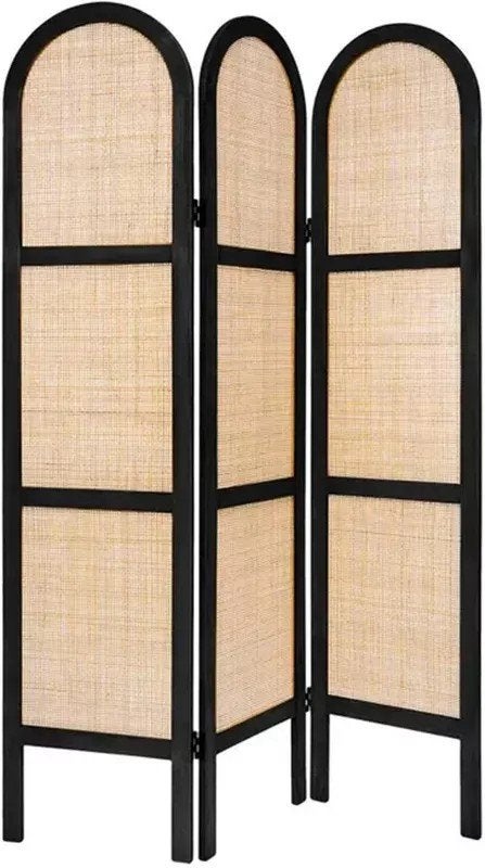 Luxe kamerscherm van rotan en zwart hout, Huis en Inrichting, Woonaccessoires | Kamerschermen, Ophalen