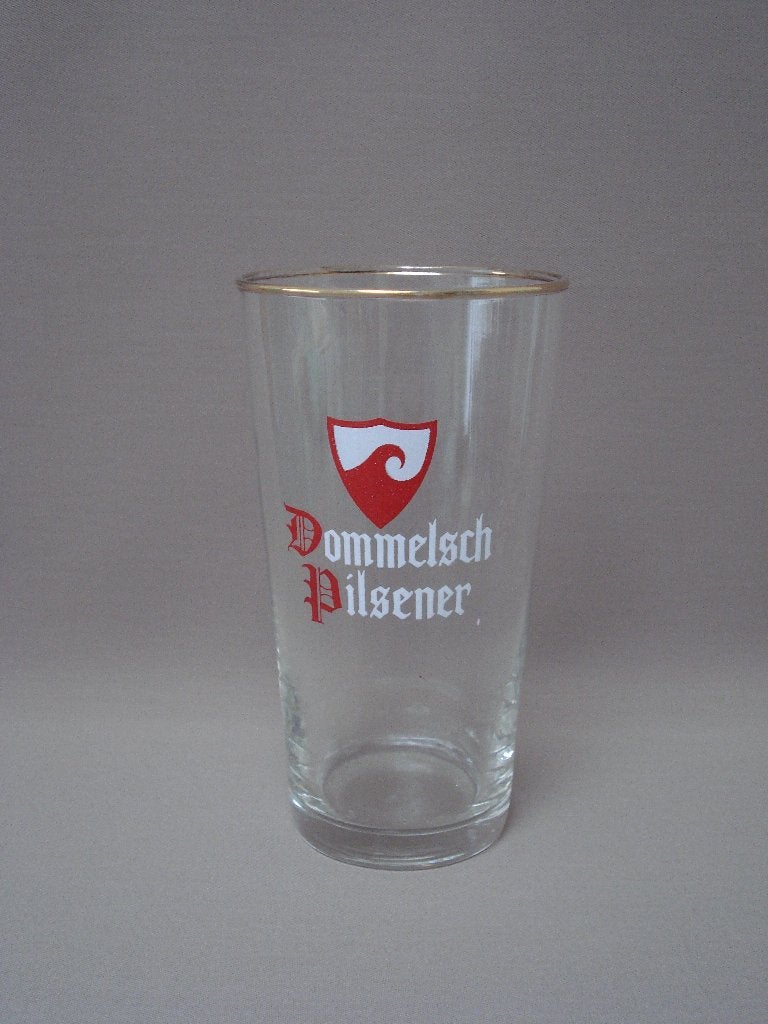 Dommelsche glas vaasje gouden rand -- rood-wit golf, Verzamelen, Biermerken, Ophalen of Verzenden, Zo goed als nieuw, Glas of Glazen