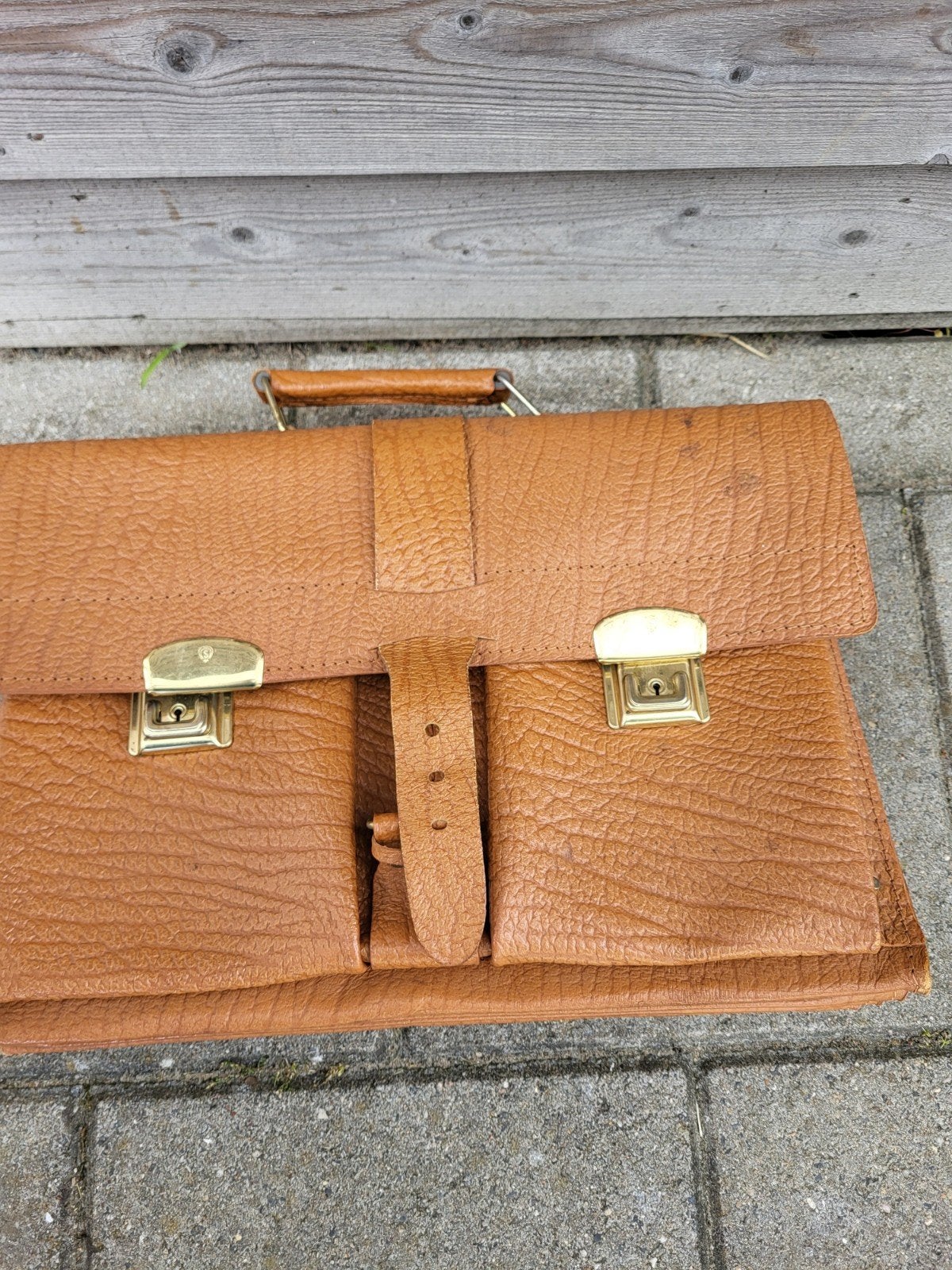 Vintage Leren Aktetas / Schooltas - Bruin, Ophalen of Verzenden