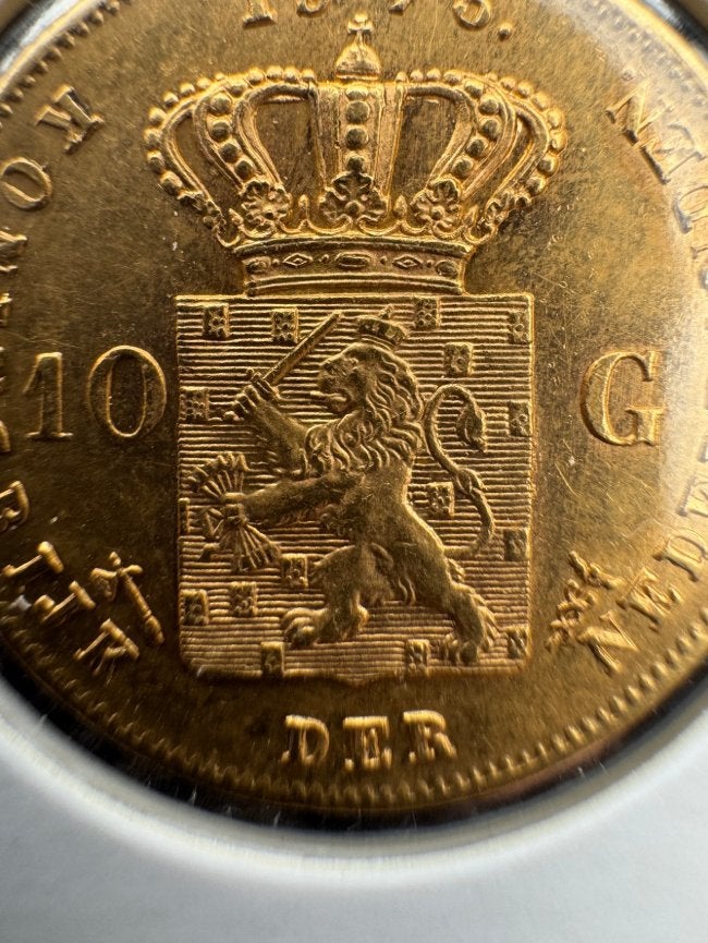 Gouden 10 Gulden 1875 Willem III ZF+, Koning Willem III, Losse munt, 10 gulden, Goud