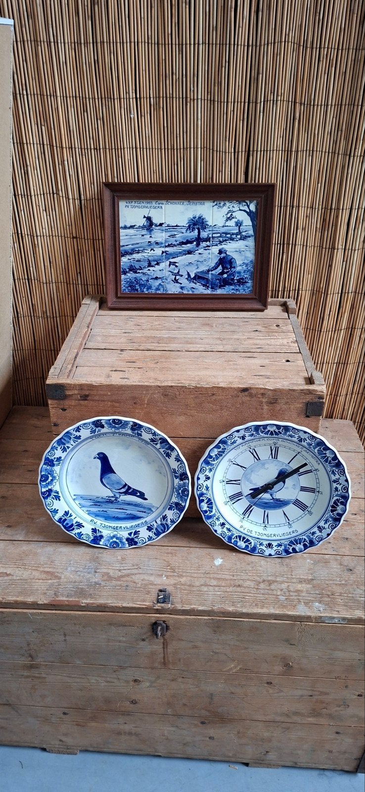 Delfts Blauw Tegeltableau en Borden - Duivenmotief, Ophalen of Verzenden