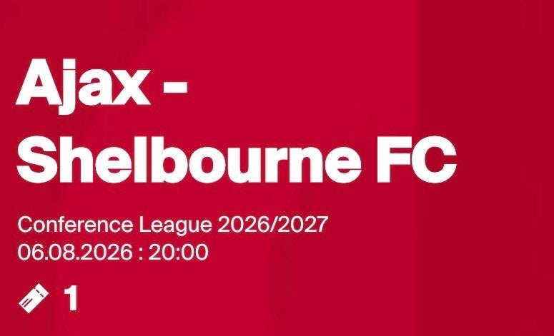 F side ajax shelbourne, Tickets en Kaartjes, Eén persoon