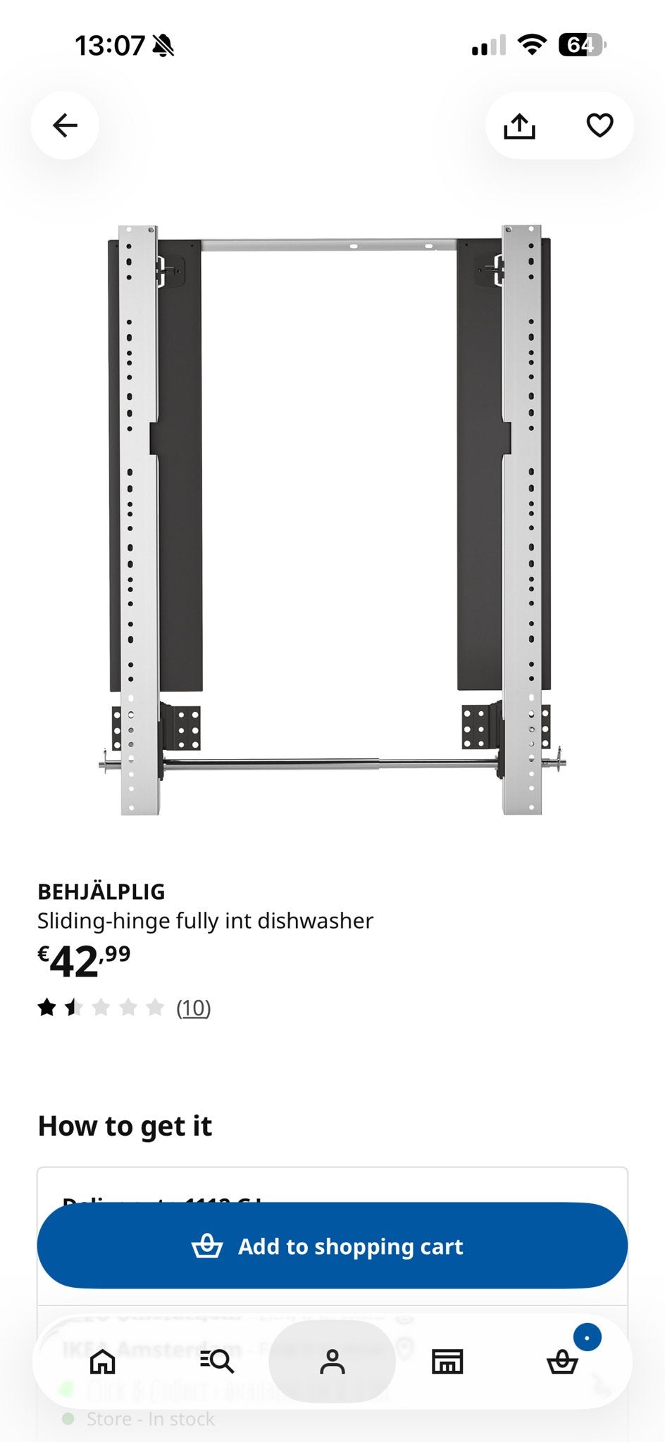 IKEA BEHJÄLPLIG Schuifscharnier voor vaatwasser, Ophalen of Verzenden, Nieuw, Inbouw