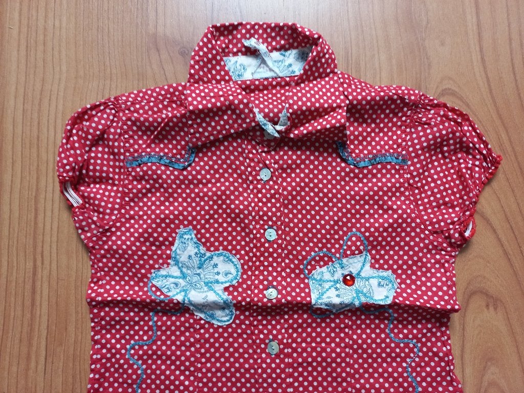 CARBONE leuke rode blouse met witte stippen / polkadots, Gebruikt, Meisje, Carbone, Overhemd of Blouse