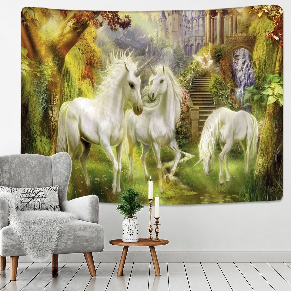 Eenhoorn Wandkleed - Magisch Bos Kasteel 90-75cm, Verzenden, 90 cm, Meerkleurig, Nieuw