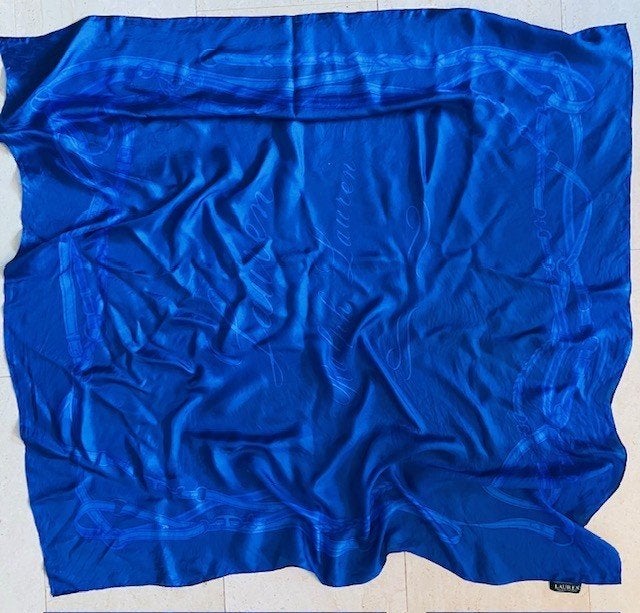 zijden vintage sjaals Ralph Lauren blauw sjaal cyclaam, Maat 46/48 (XL) of groter, Ophalen of Verzenden, Ralph Lauren, Sjaal