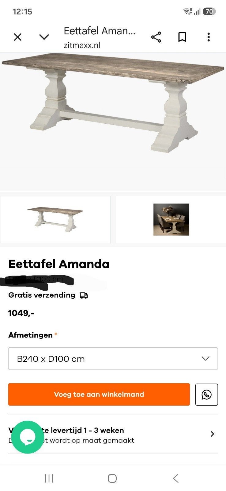 Robuuste eettafel 280x110 cm met wit onderstel, Tuin en Terras, Tuintafels, Ophalen, Gebruikt, Rechthoekig