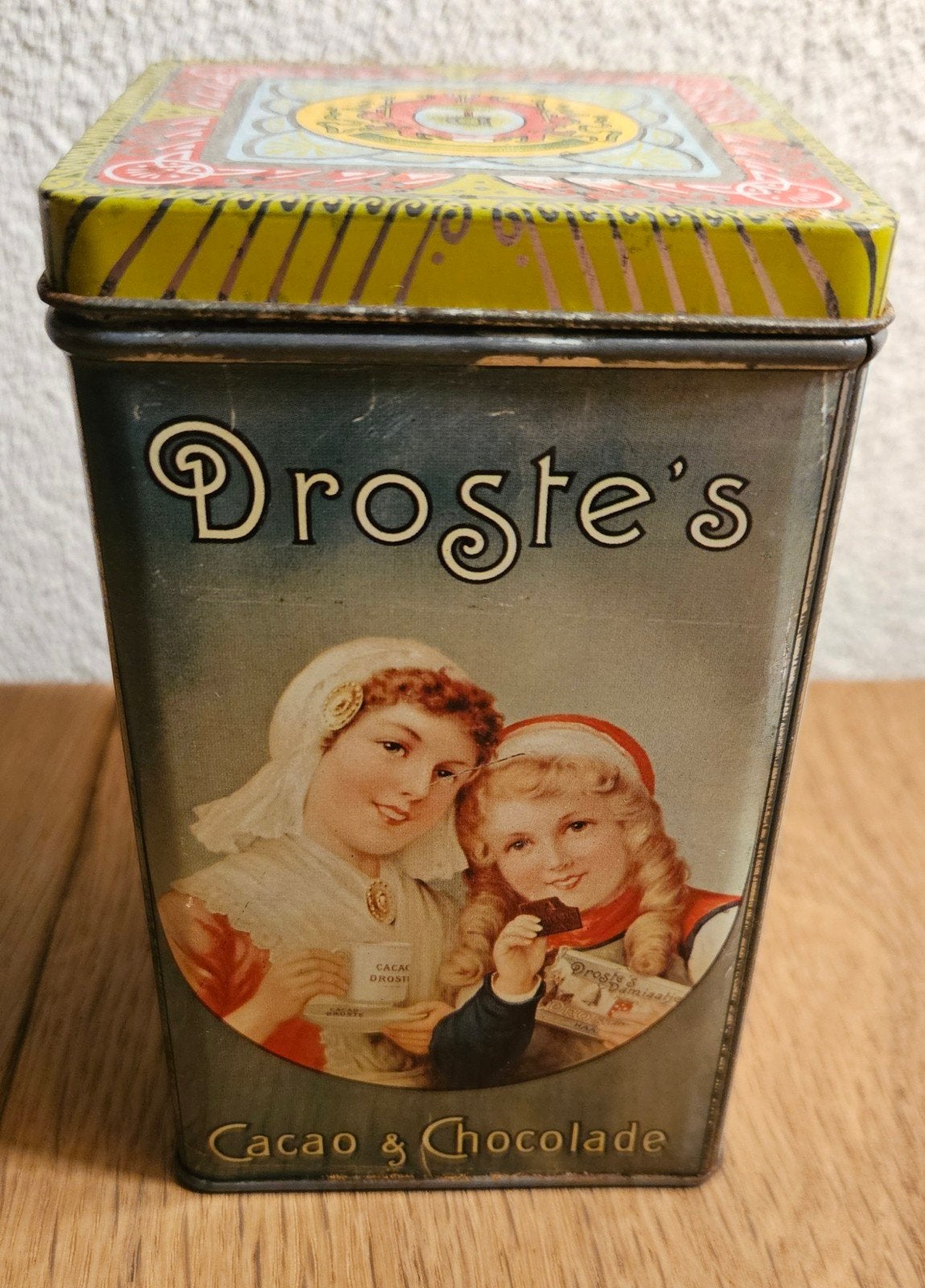 Droste’s cacao blikje, zeldzaam, 7,5x7,5x12,5cm vintage gaaf, Verzamelen, Ophalen of Verzenden, Gebruikt, Overige, Droste