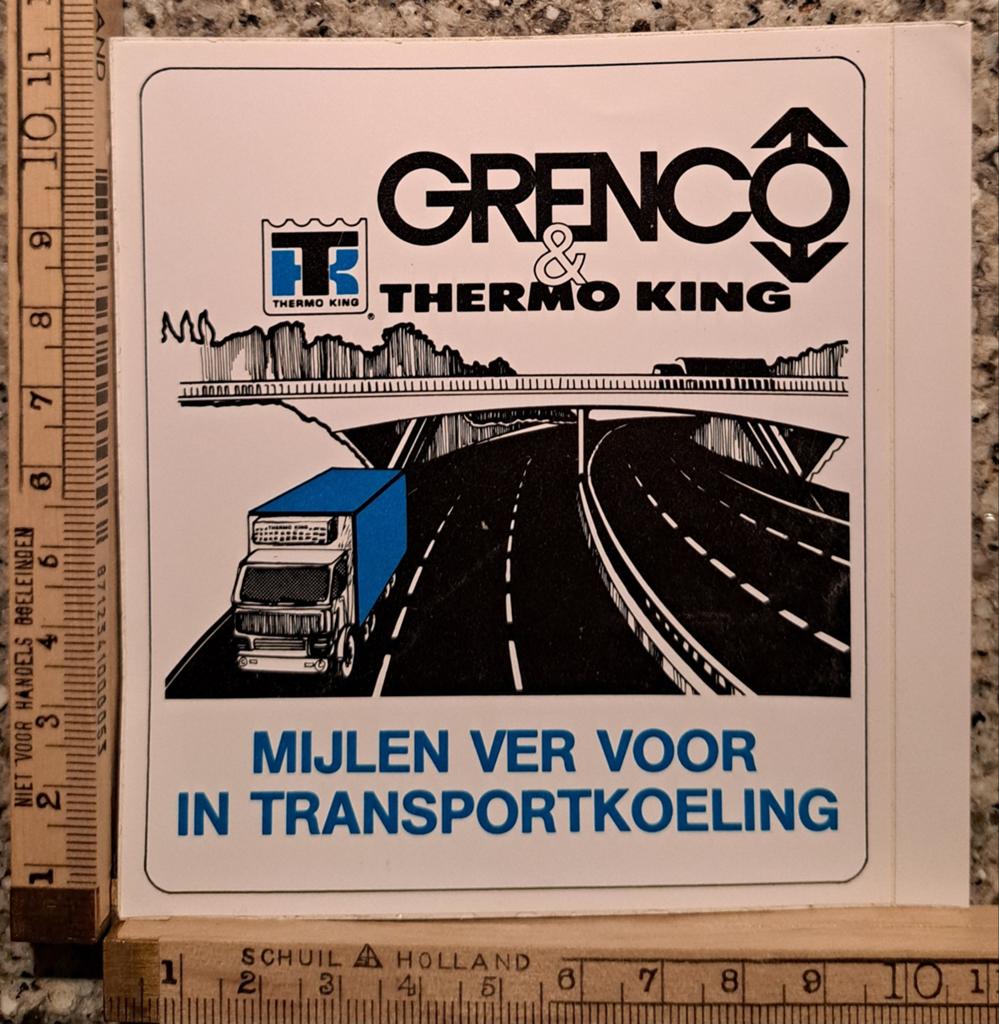 Vintage sticker Grenco Thermo King mijlen ver voor, Ophalen of Verzenden, Zo goed als nieuw