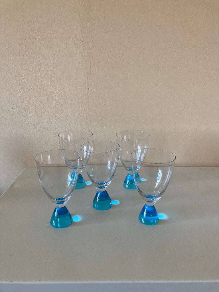 Wijnglazen Din Don Alessando Mendini voor Alessi, Antiek en Kunst, Glas, Ophalen of Verzenden, 13 cm, Blauw