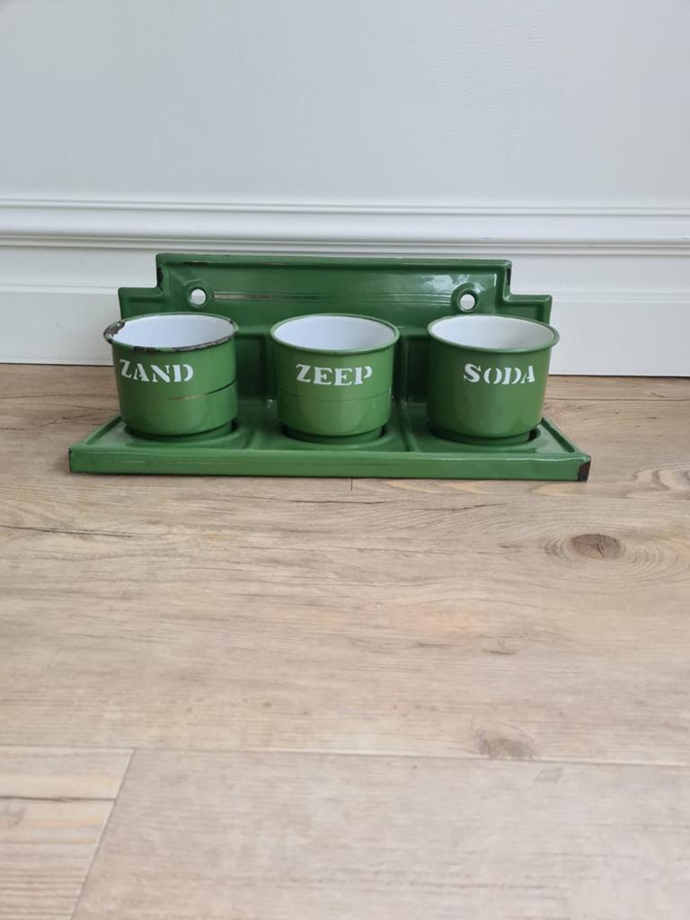Emaille set zand zeep en soda, Ophalen of Verzenden