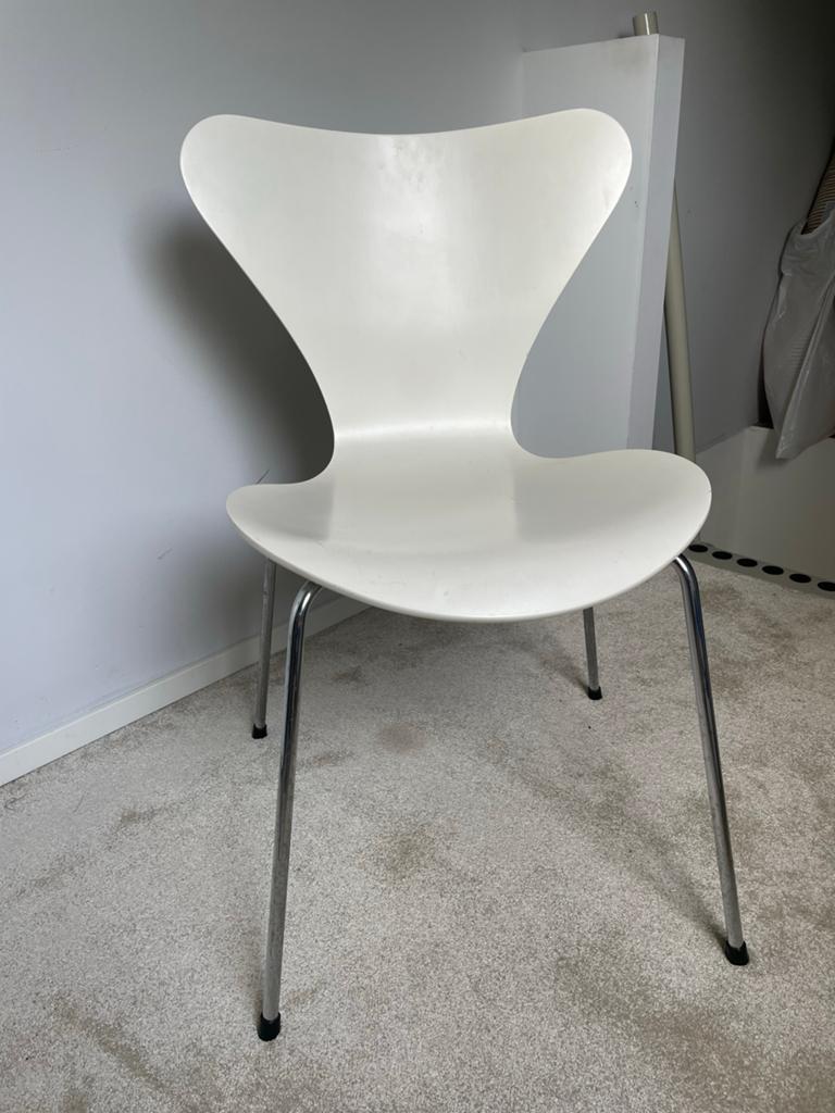 Set van 8 originele Fritz Hansen Vlinderstoelen wit hout, Ophalen, Gebruikt, Wit, Vijf, Zes of meer stoelen
