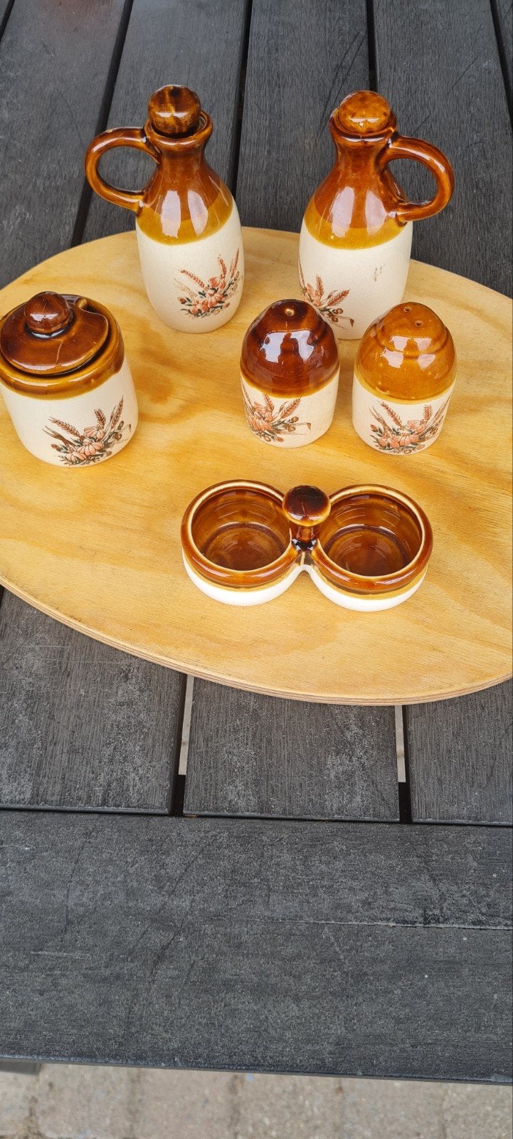 vintage brocante olijf azijn setje, Ophalen of Verzenden