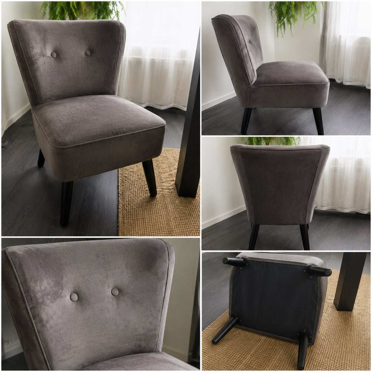 4x Velvet cocktailstoelen – antraciet/grijs, Huis en Inrichting, Stoelen, Ophalen, Gebruikt, Overige kleuren, Vier