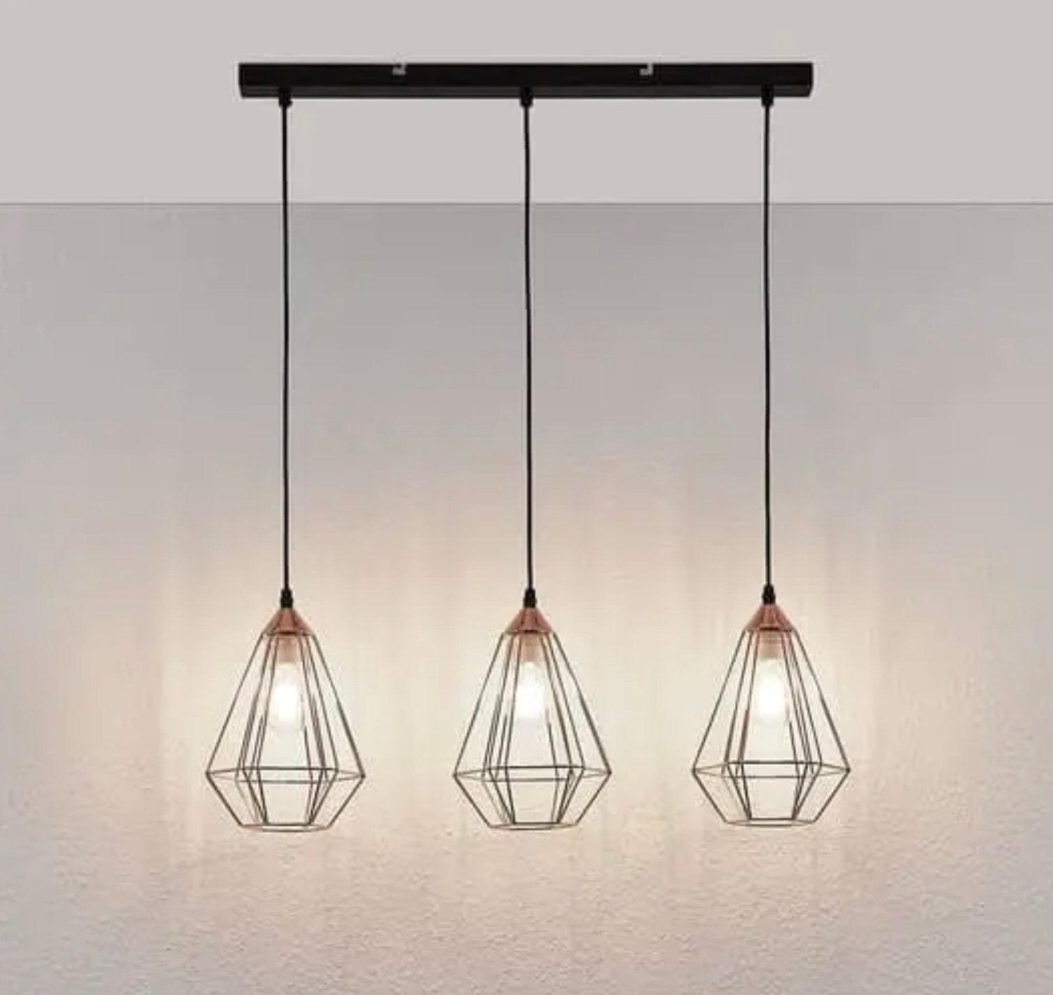 Lindby hanglamp 3-lichts, koperkleurig, geometrisch, Ophalen, Nieuw, Metaal, E27 (groot)