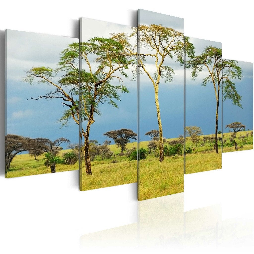 1017 Afrika Natuur 5 Luik Schilderij 200x100cm Nieuw, Nieuw, 125 cm of meer, Ophalen of Verzenden, Schilderij