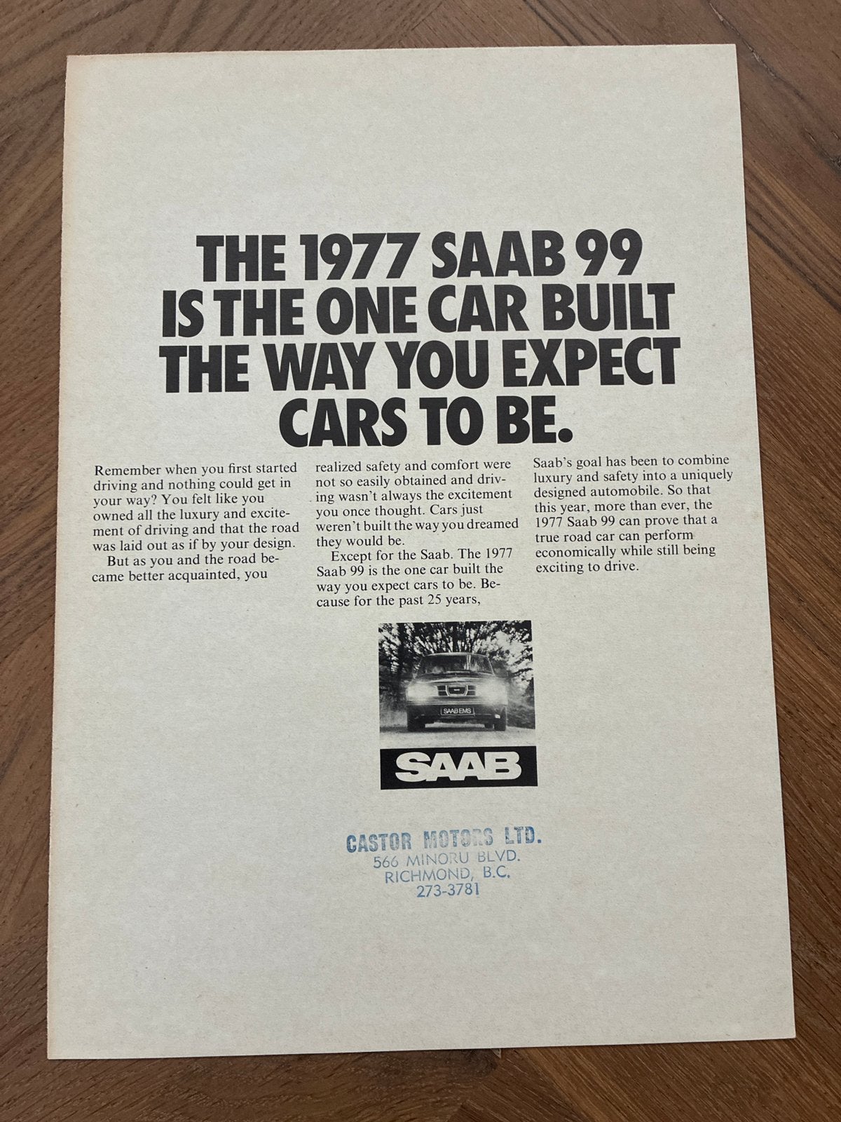 1977 Saab 99 USA brochure, Verzenden, Zo goed als nieuw, Overige merken