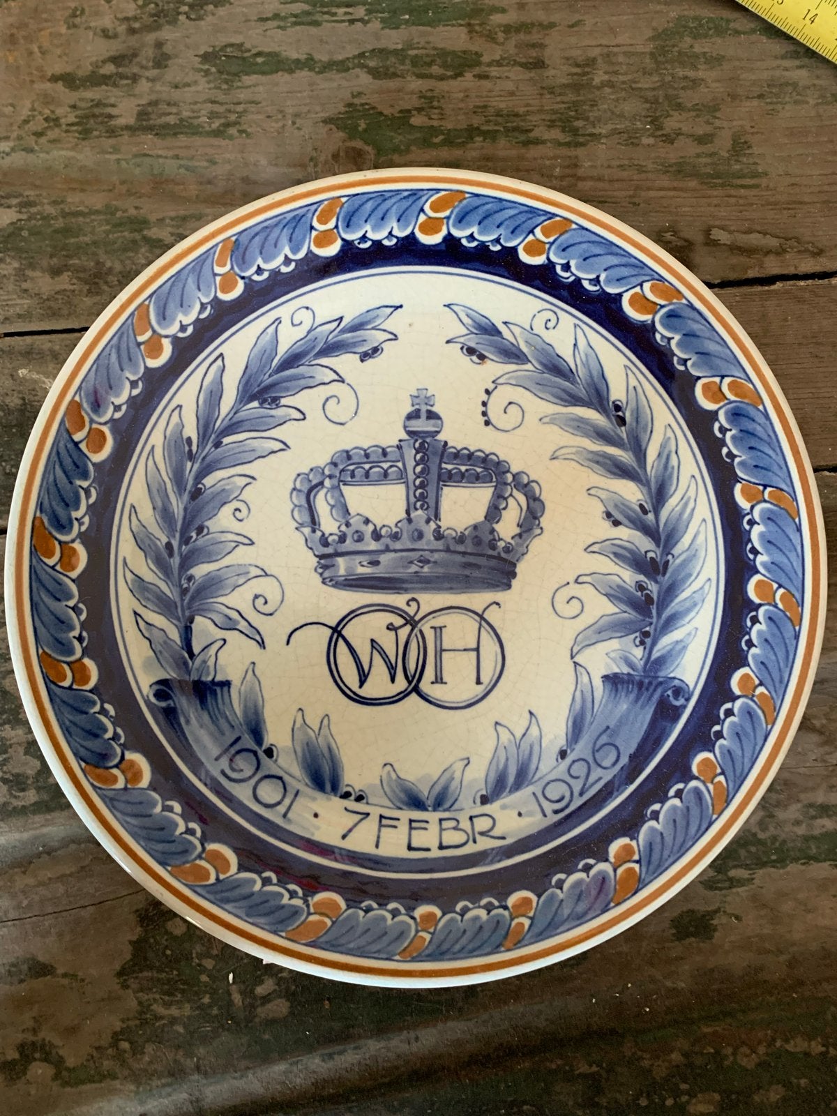 Delft Porceleyne Fles Herdenkingsbord Koningshuis 1901-1926, Ophalen of Verzenden
