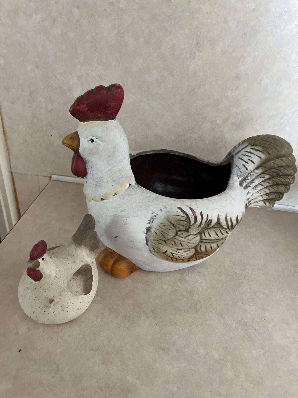 Decoratieve Kip en Kuiken - Keramiek, Ophalen, Gebruikt, Landelijk, Wit