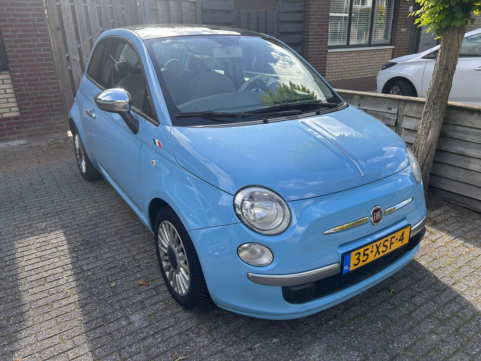 Fiat 500 TwinAir panorama dak + airco, Auto's, Beige, Blauw, Handgeschakeld, Particulier