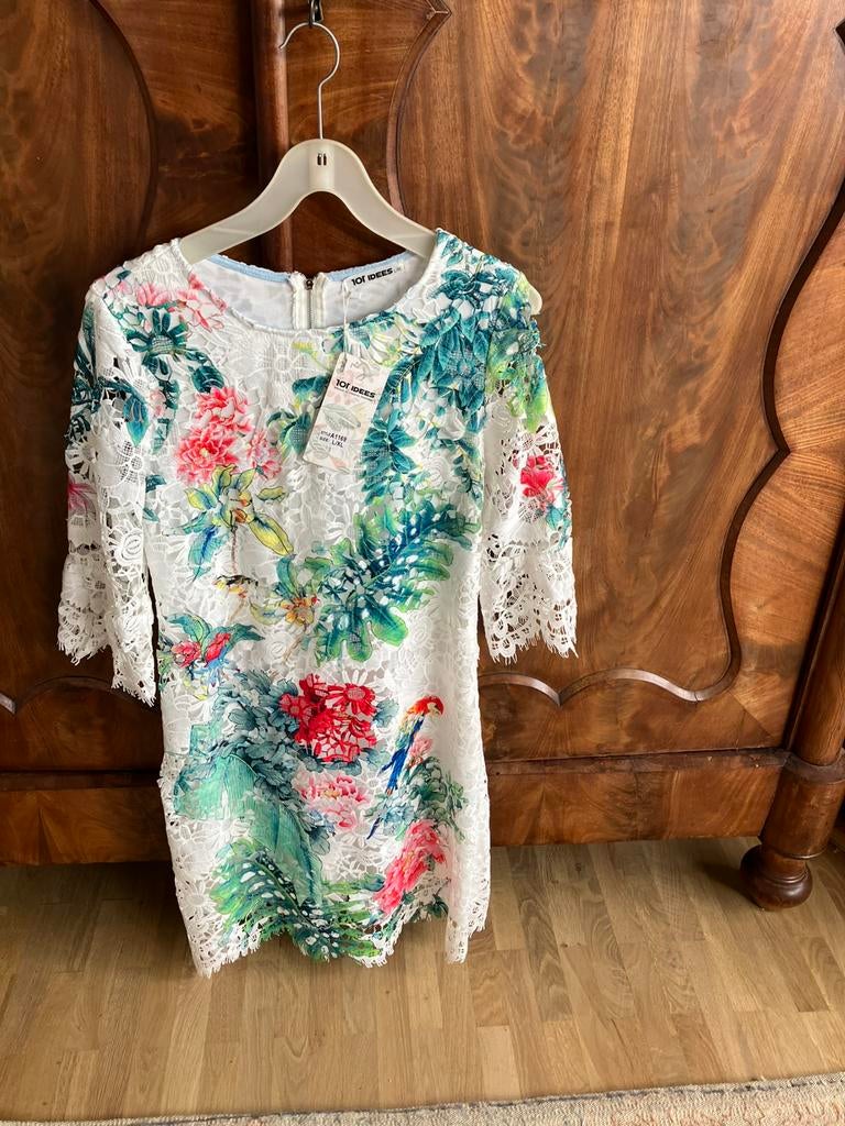 Nwe broderie jurk van 101 Idees, maat L/XL, Kleding | Dames, Wit, Maat 42/44 (L), Nieuw, Ophalen of Verzenden