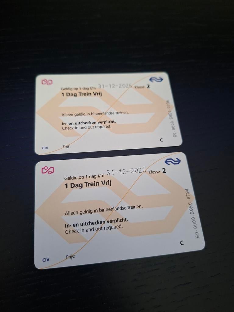 2 NS dagkaarten, Tickets en Kaartjes, Twee personen, Trein, Algemeen kaartje