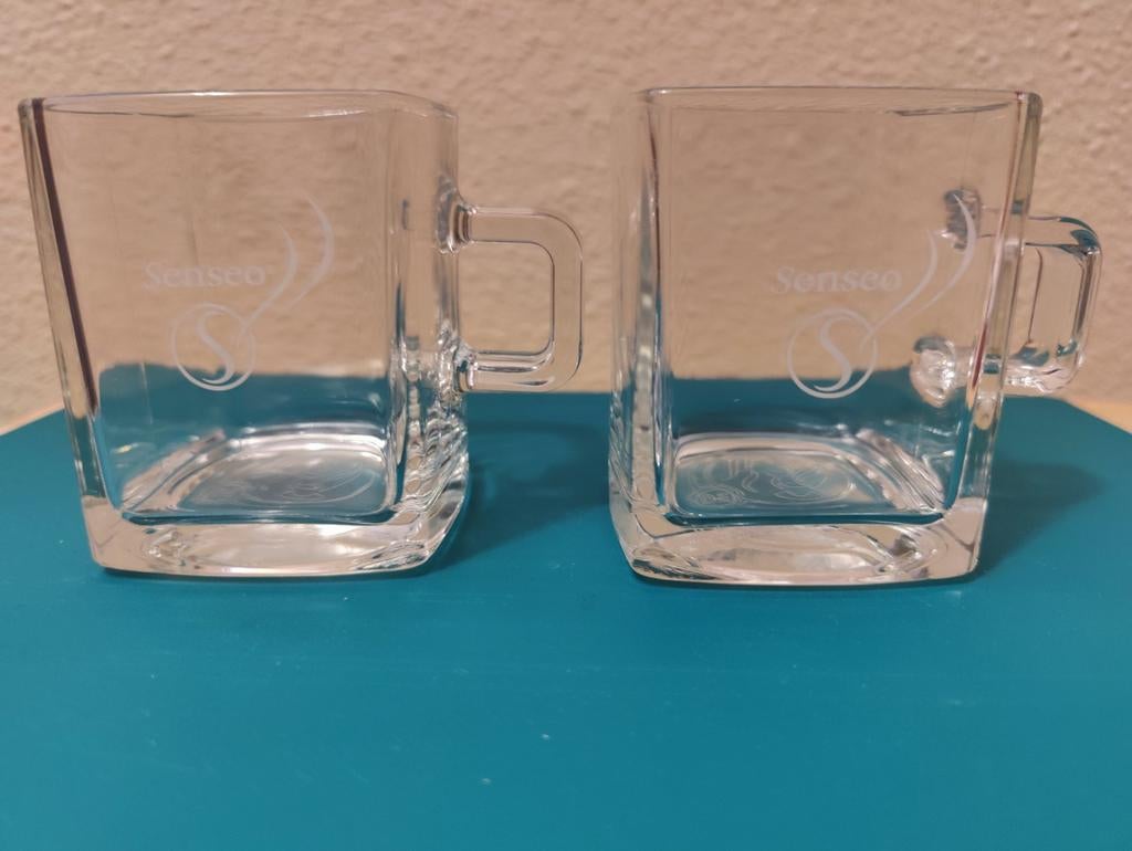 Twee schitterende Quadrante Senseo glazen van Douwe Egberts, Glas of Glazen, Verzenden, Overige stijlen, Glas