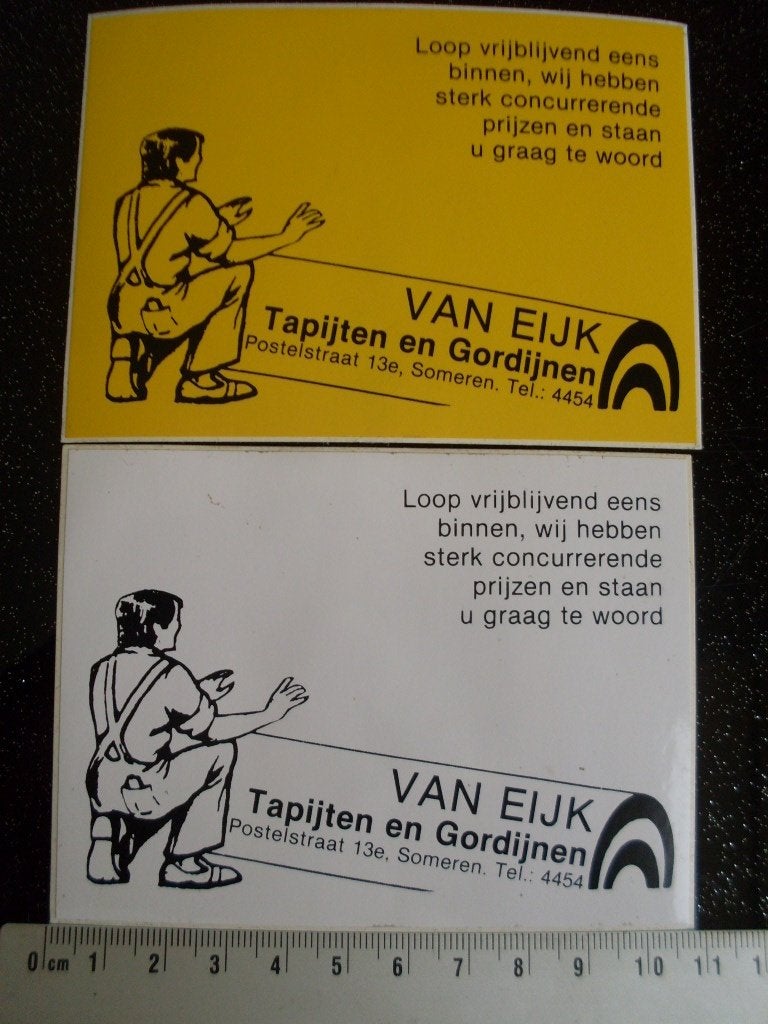 2x sticker van Eijk tapijten en gordijnen someren logo, Verzamelen, Verzenden, Zo goed als nieuw, Bedrijf of Vereniging