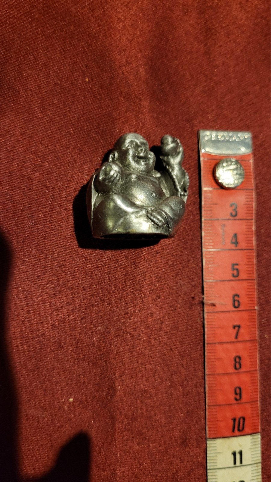 Kleine zilverkleurige Boeddha beeldje, Ophalen of Verzenden, Gebruikt, Metaal, Zilver