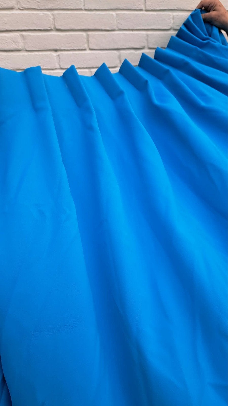 Blauwe overgordijn met plooiafwerking, Blauw, Ophalen of Verzenden, Polyester, Met haken