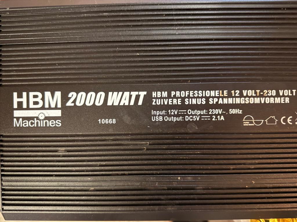 HBM Professionele 2000W Zuivere Sinus Omvormer 12V – 230V, Ophalen, Gebruikt