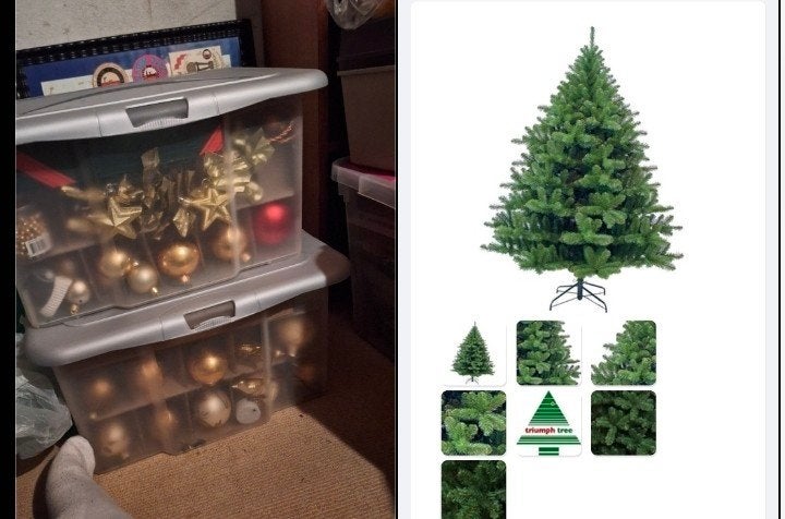Kunst kerstboom 155cm x 109 cm - met veel kerst accessoires, Ophalen, Zo goed als nieuw