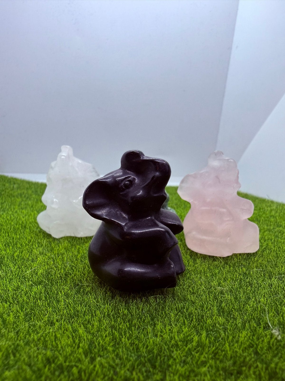 Olifantjes van natuursteen: rozenkwarts, bergkristal, onyx,, Ophalen of Verzenden, Nieuw, Dier