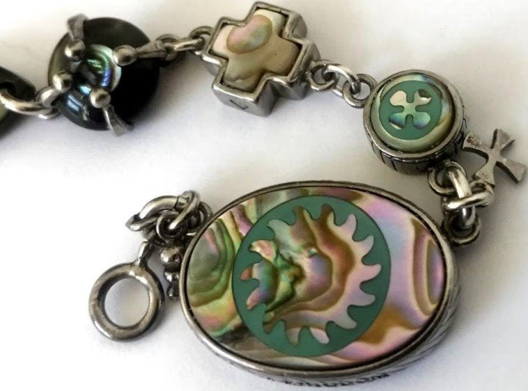 Gem Kingdom Vintage mooie zilveren armband met parelmoer, Ophalen, Zo goed als nieuw, Met edelsteen, Zilver