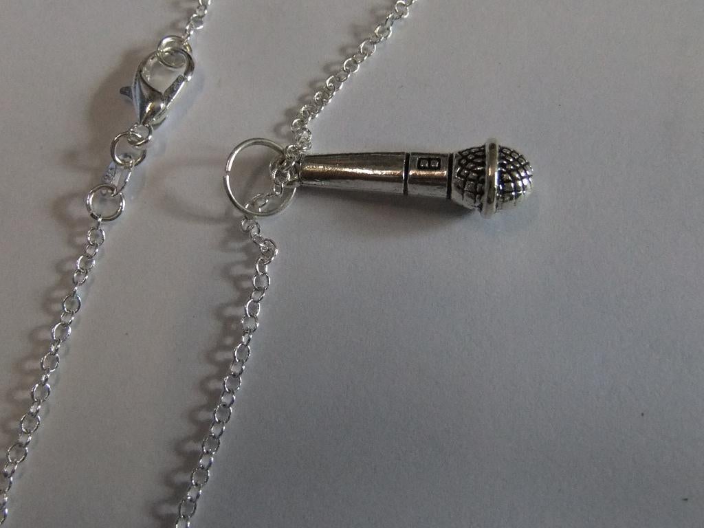 925 sterling zilveren ketting met microfoon hanger, Verzenden, Nieuw, Zilver, Zilver