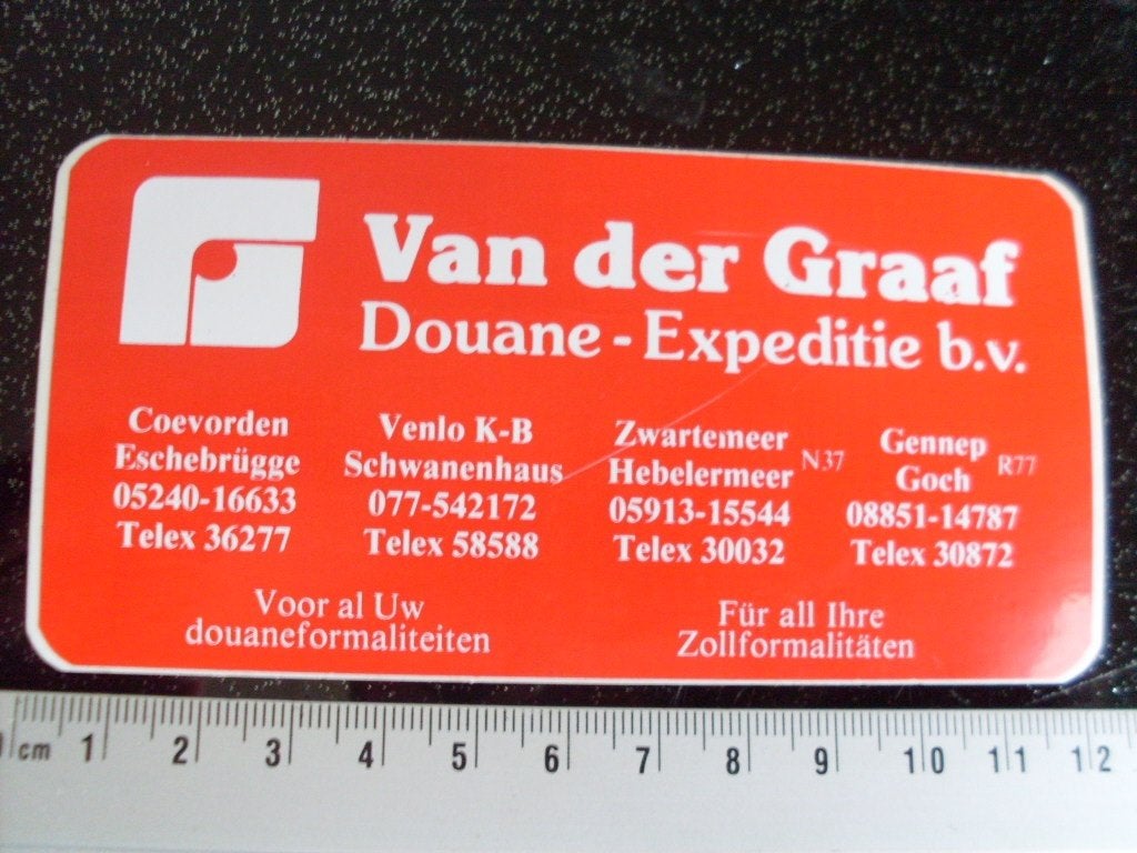 sticker Van der Graaf douane expeditie logo coevorden venlo, Verzenden, Zo goed als nieuw, Bedrijf of Vereniging
