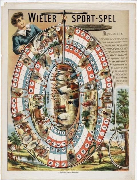 Wielersport-spel (1891), Hobby en Vrije tijd, Gezelschapsspellen | Bordspellen, Zo goed als nieuw, Een of twee spelers, Drie of vier spelers