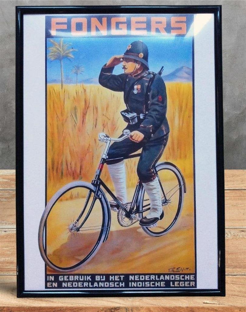 KNIL FONGERS Fiets Nederlands Indie Poster in lijst, Verzenden, Landmacht, Nederland, Foto of Poster