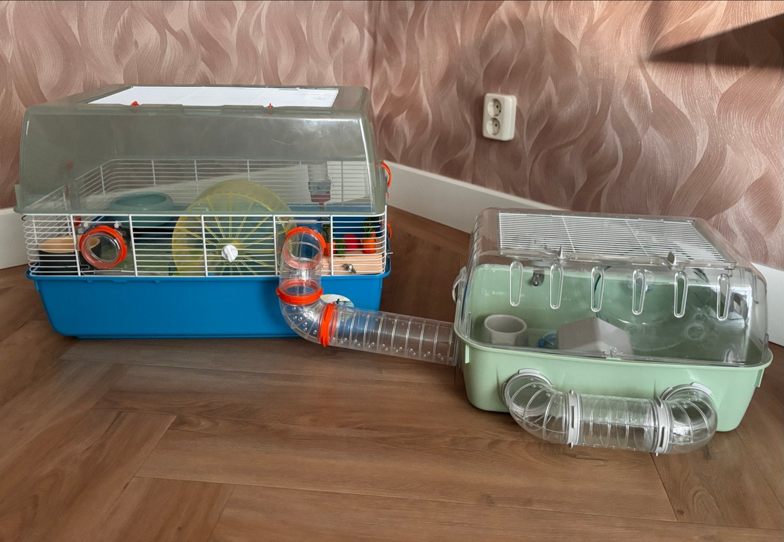 2 gekoppelde hamsterkooien helemaal compleet!, Ophalen, Gebruikt, Verzorging