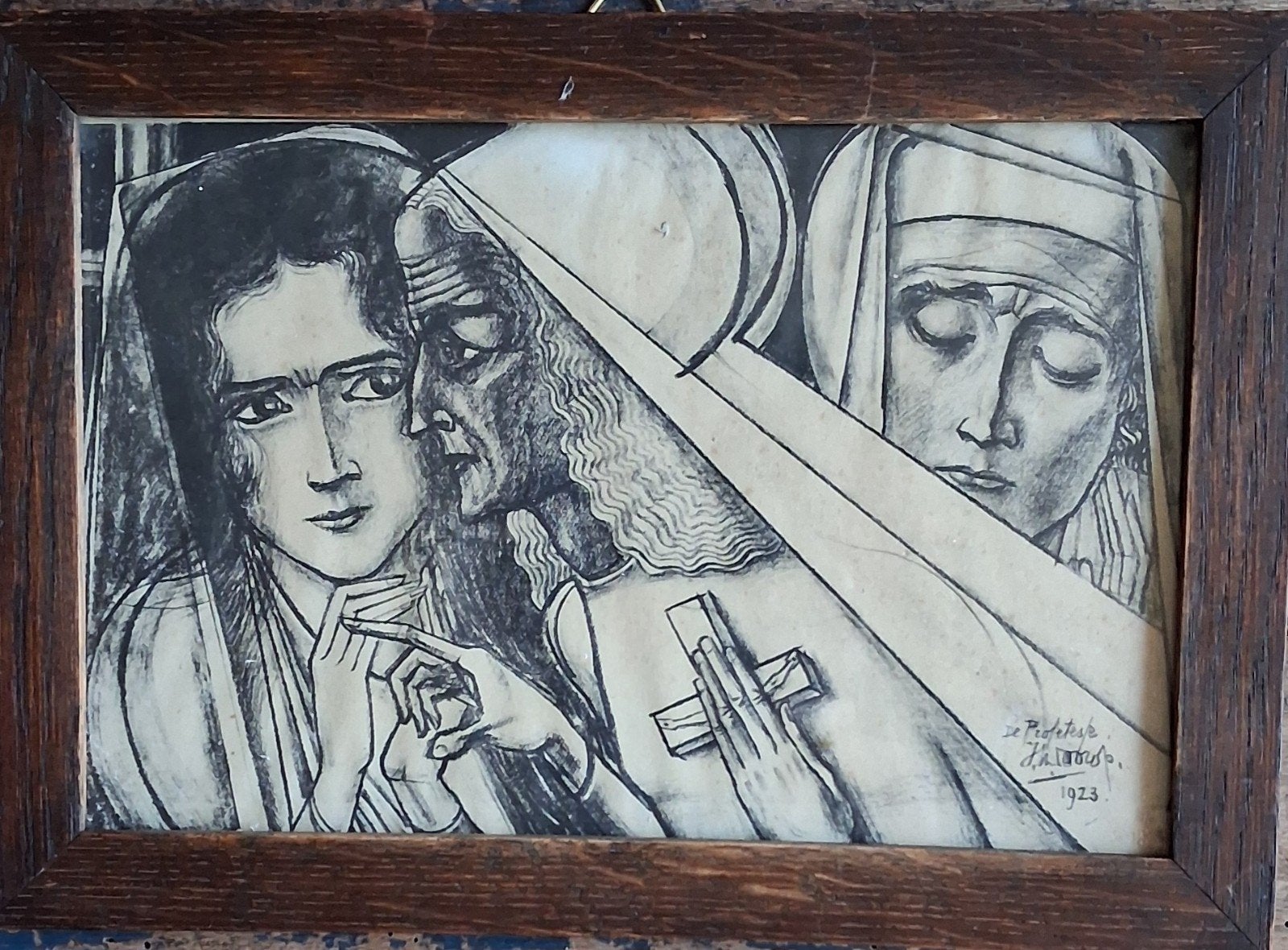 Jan Toorop,  De Profetesse. Litho/print. 25/18 cm., Antiek en Kunst, Gesigneerd, Lithografie, Ophalen, Personages en Fantasiefiguren