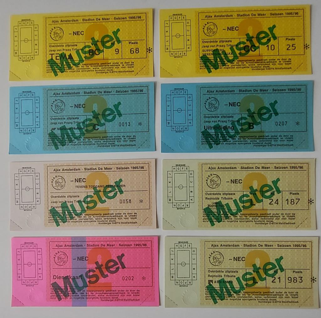 Proefdrukken wedstrijdtickets AJAX - NEC Nijmegen 1995-96, Verzenden, Zo goed als nieuw, Ajax, Overige typen