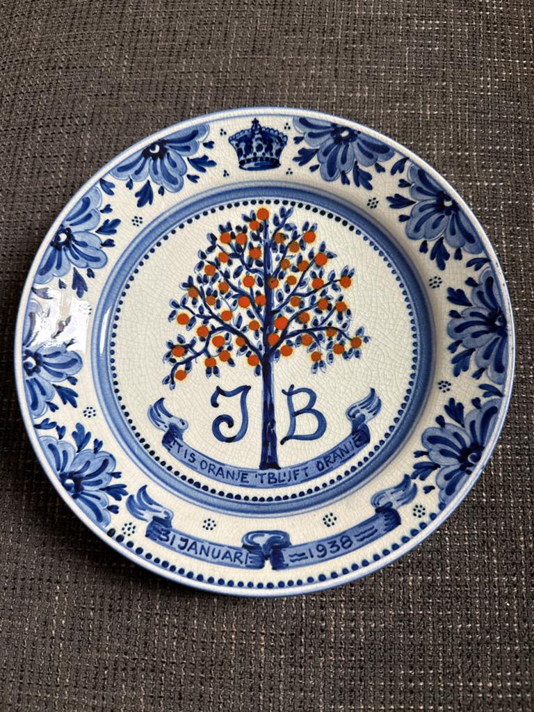 Delfts Blauw Herdenkingsbord Juliana & Bernhard 1938, Ophalen of Verzenden, Gebruikt