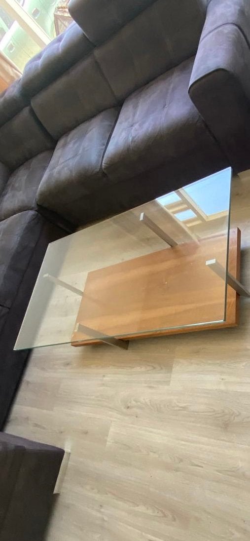 Rolf Benz Salontafel - Glas en Hout, Huis en Inrichting, Gebruikt, 100 tot 150 cm, Glas, 50 tot 100 cm