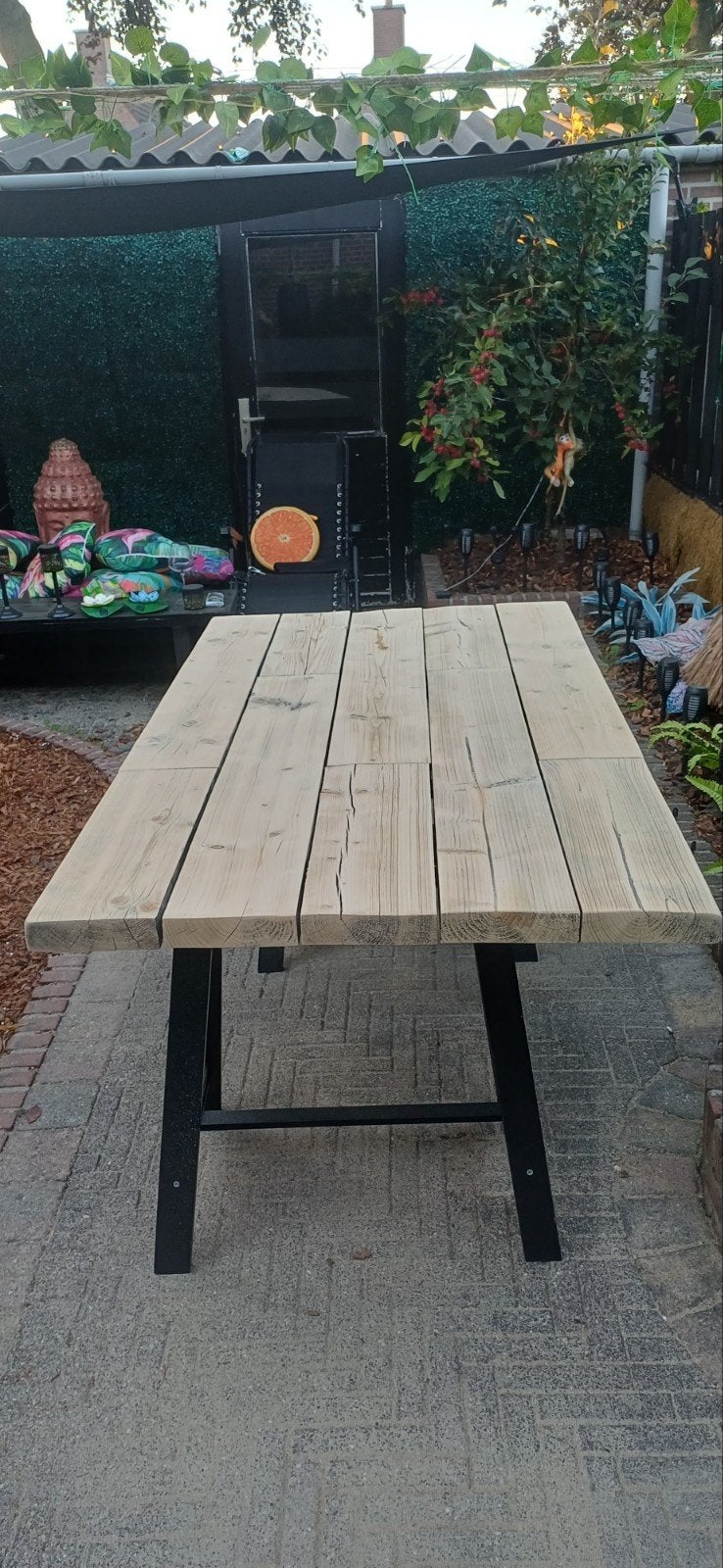 eettafel/ tuintafel inclusief schragen, Huis en Inrichting, Ophalen, 50 tot 100 cm, Zo goed als nieuw, 150 tot 200 cm