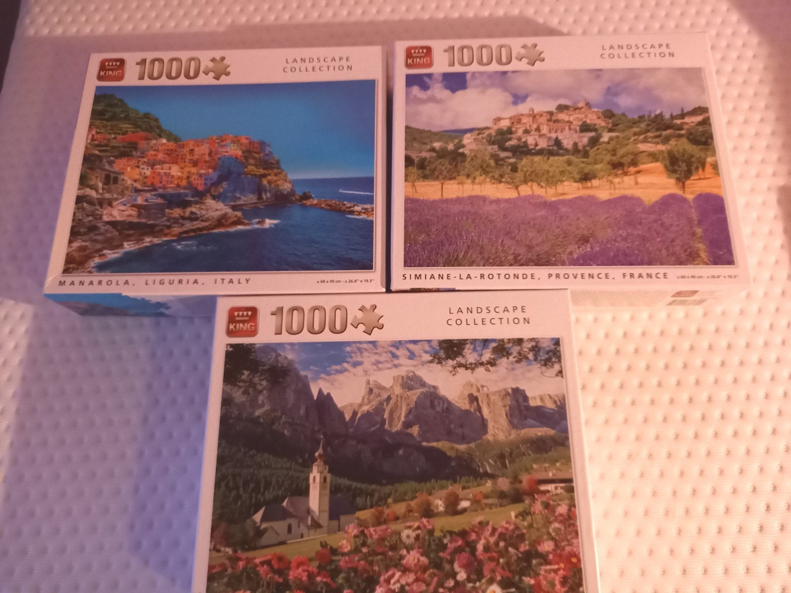 9 puzzels van 1000 stukjes om samen te kopen, Hobby en Vrije tijd, Ophalen, 500 t/m 1500 stukjes, Gebruikt