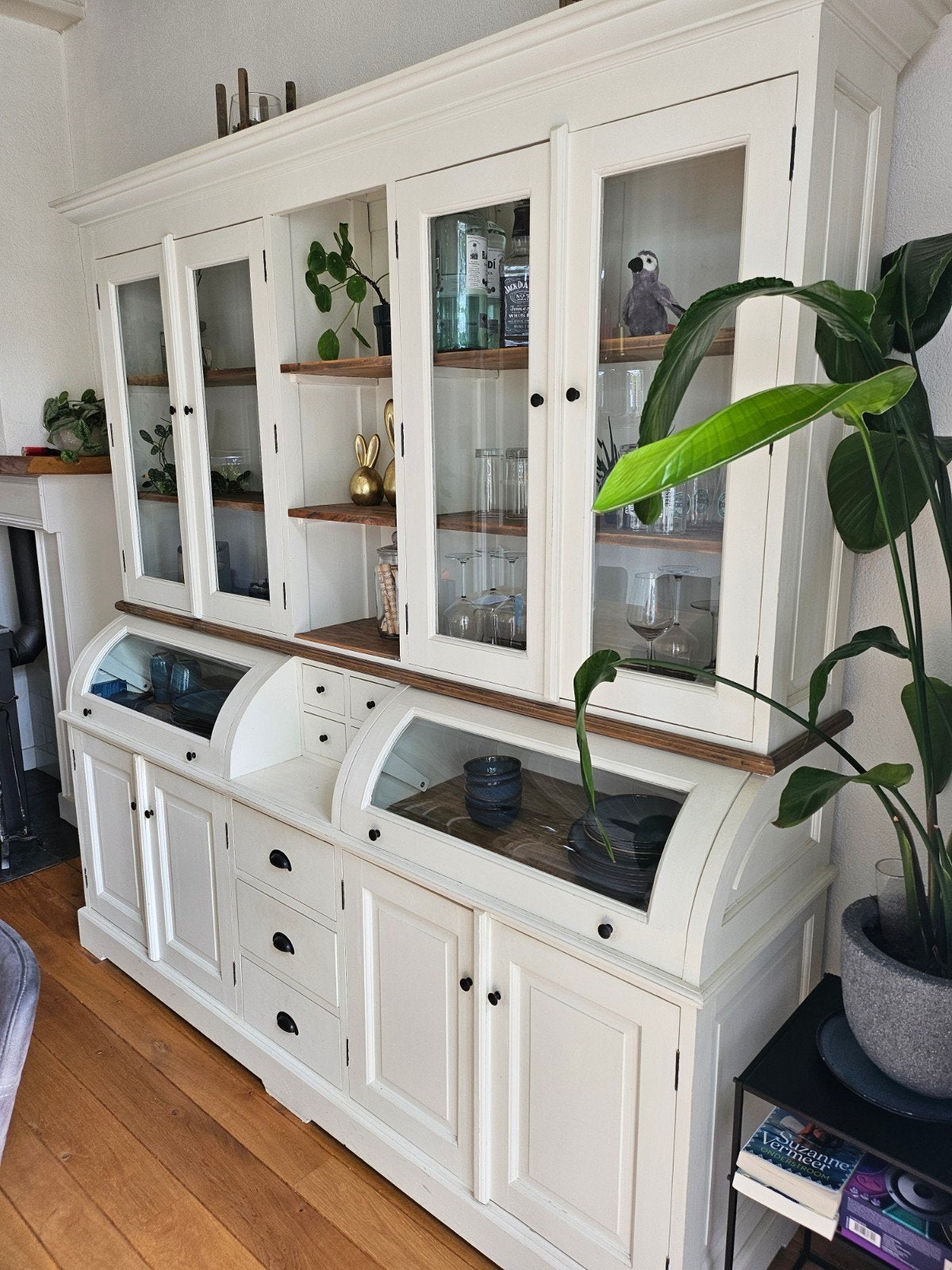 Prachtige landelijke buffetkast met vitrine en lades, Ophalen, Landelijke stijl, klassiek, Zo goed als nieuw, 200 cm of meer